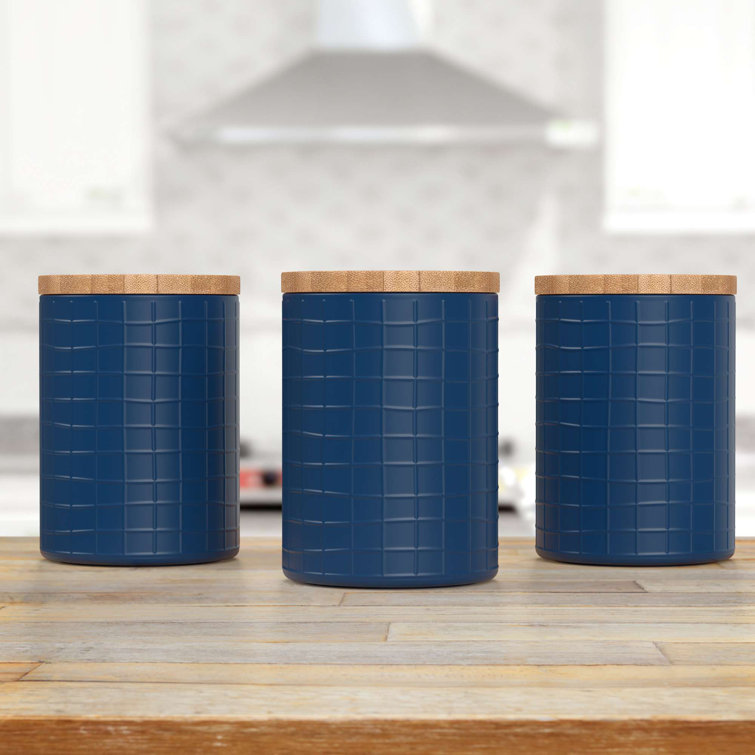 Kitchen Canisters With Bamboo Lids Airtight Metal Canister Set Coffee Sugar Tea Flour Storage Containers Farmhouse Kitchen Decor Black 5.25 X